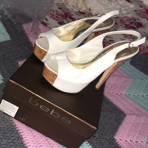 White Leather BeBe platform heels Size 7